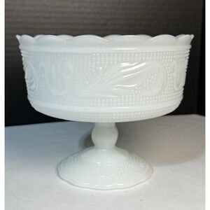 Vintage EO Brody Milk Glass Compote Pedestal Bowl Footed Cleveland, OH USA